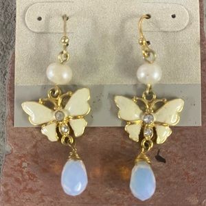 Fashion Butterfly Dangle Earrings Hook Backs Gold-toned